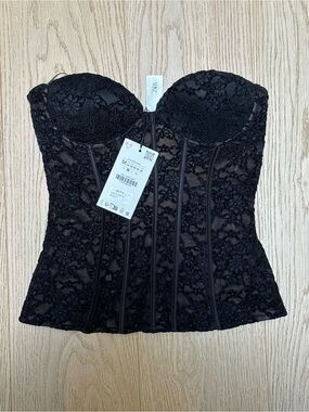 Zara Black Lace Strapless Bustier Top
